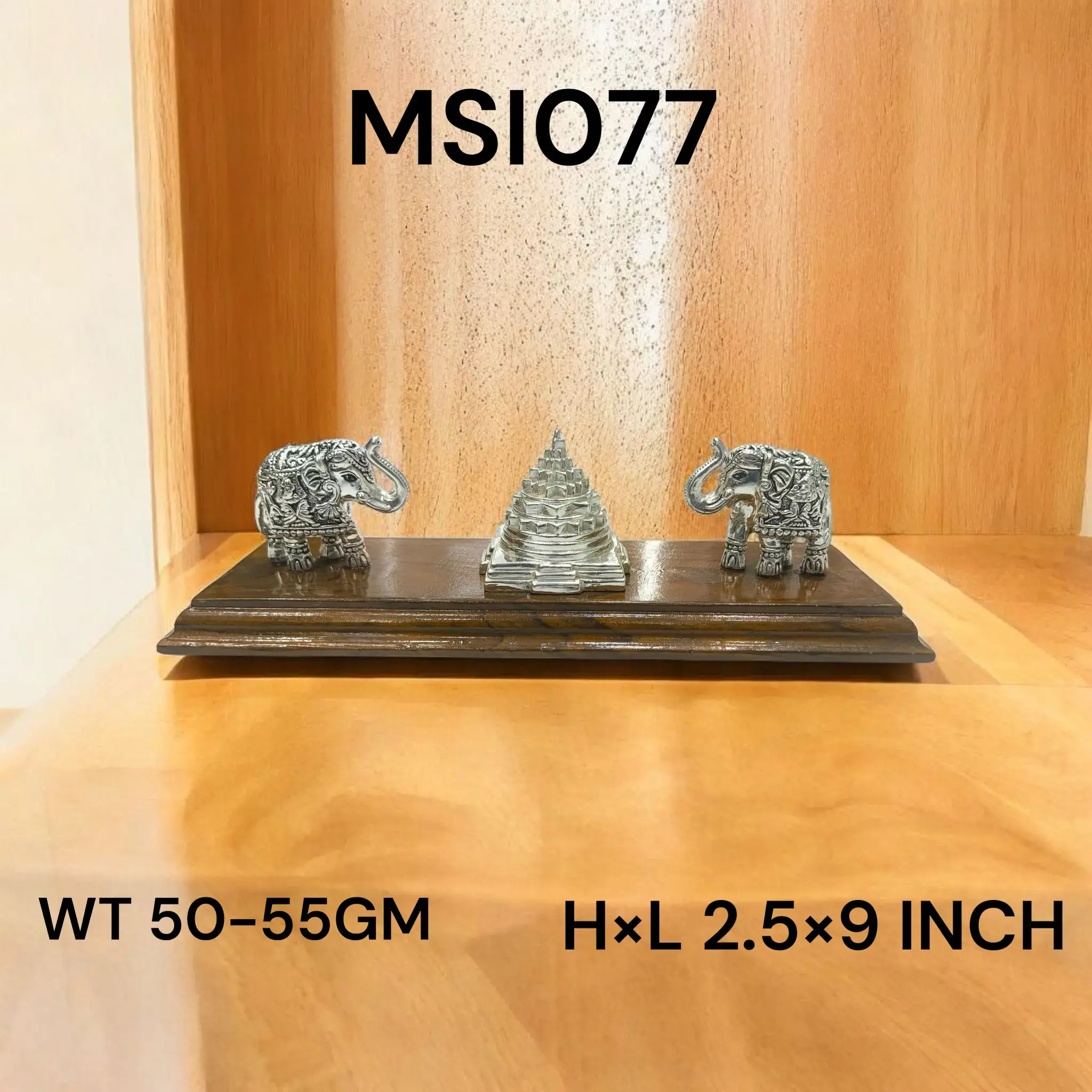 999 Silver Silver Pyramid & Elephants on Wooden Base