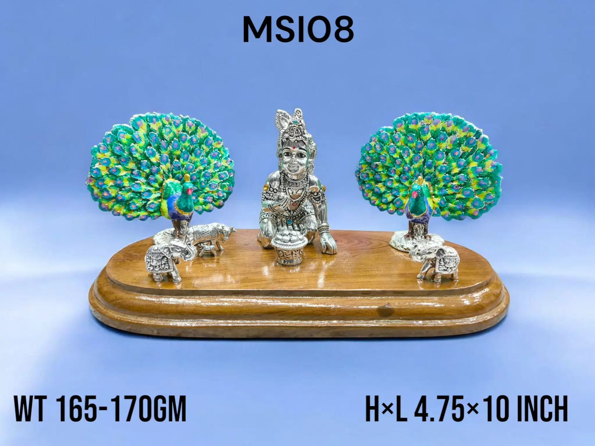 999 Silver Bal Gopal Set Elephant,Peacock & Cow