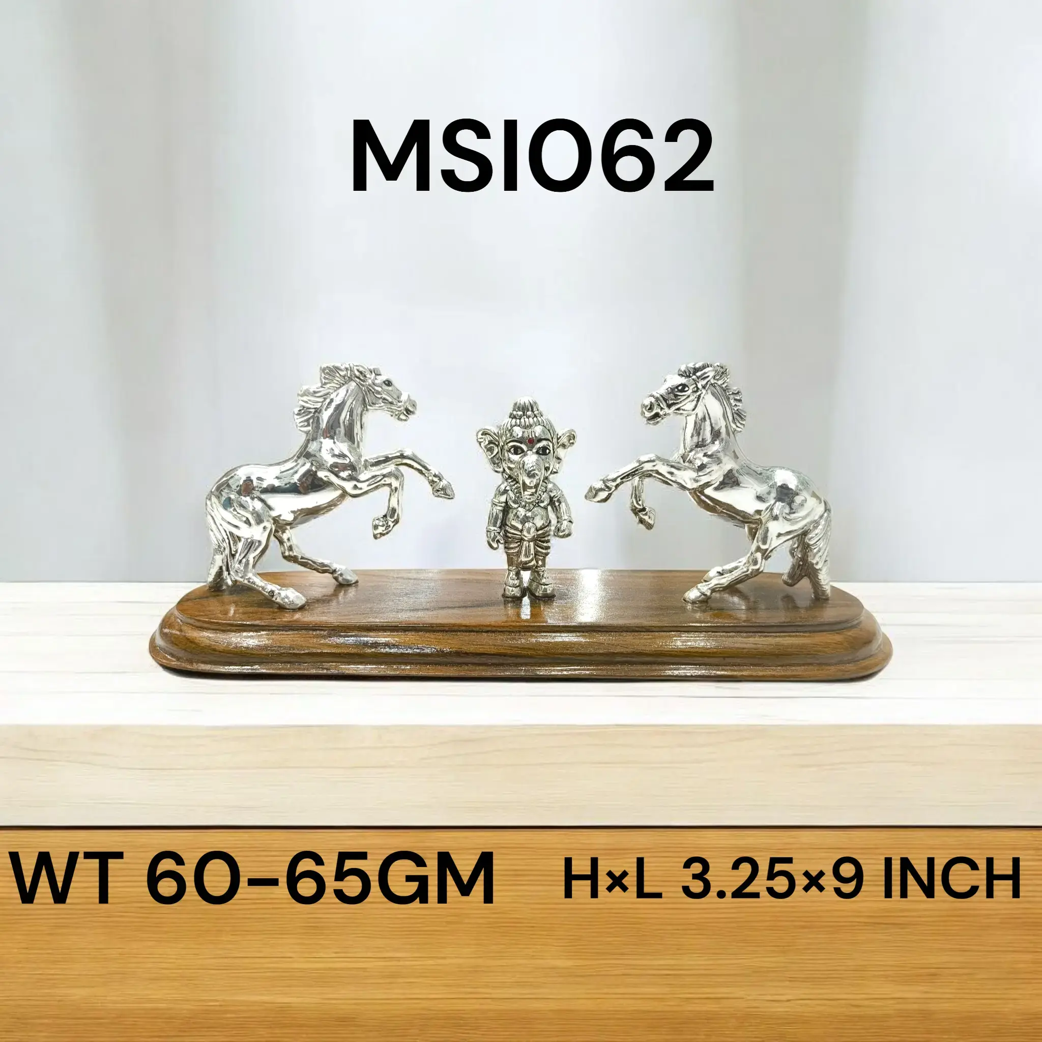 999 Silver Ganesha With Horse Both Side