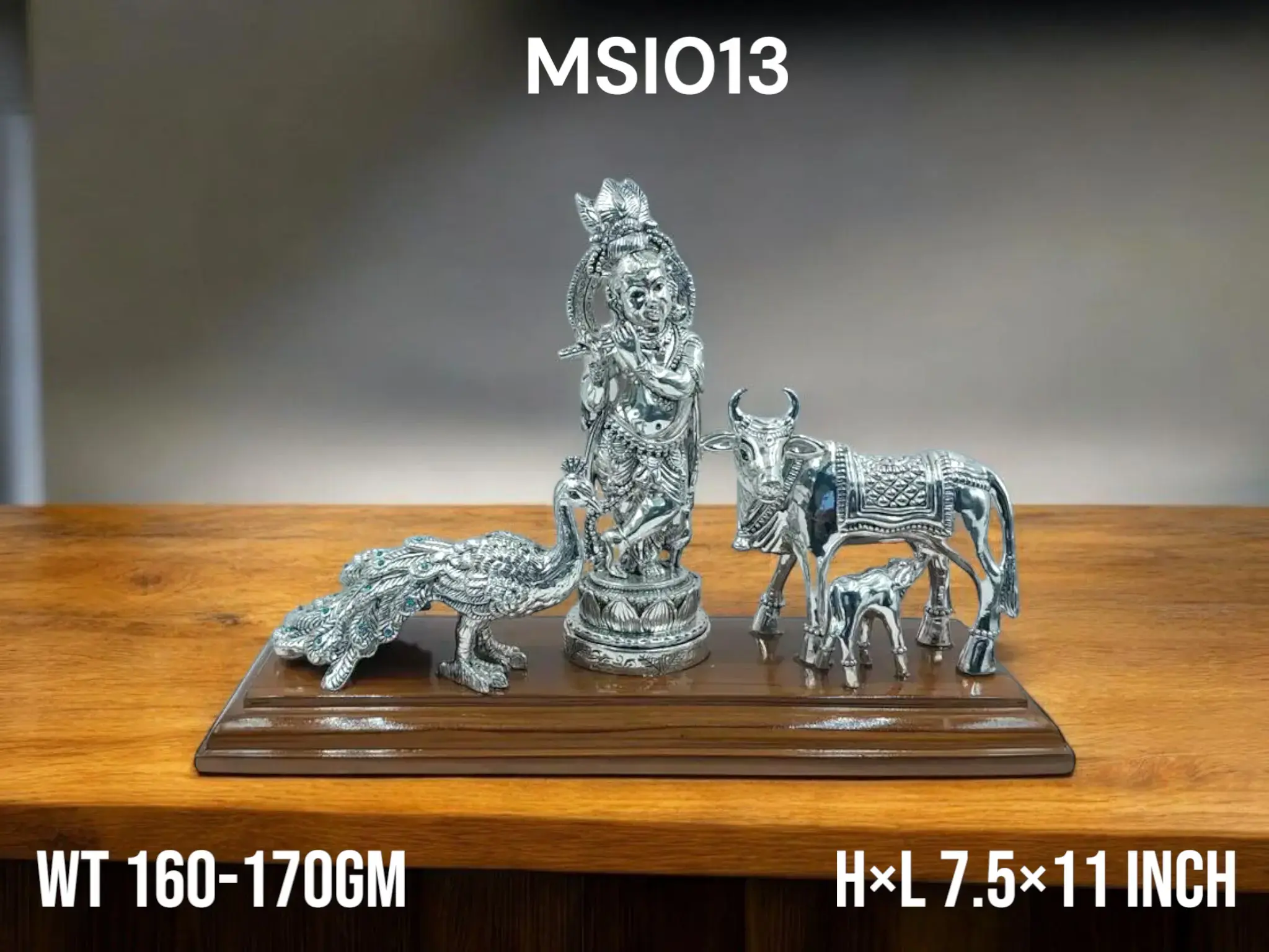 999 Silver Krishna With Cow & Peacock