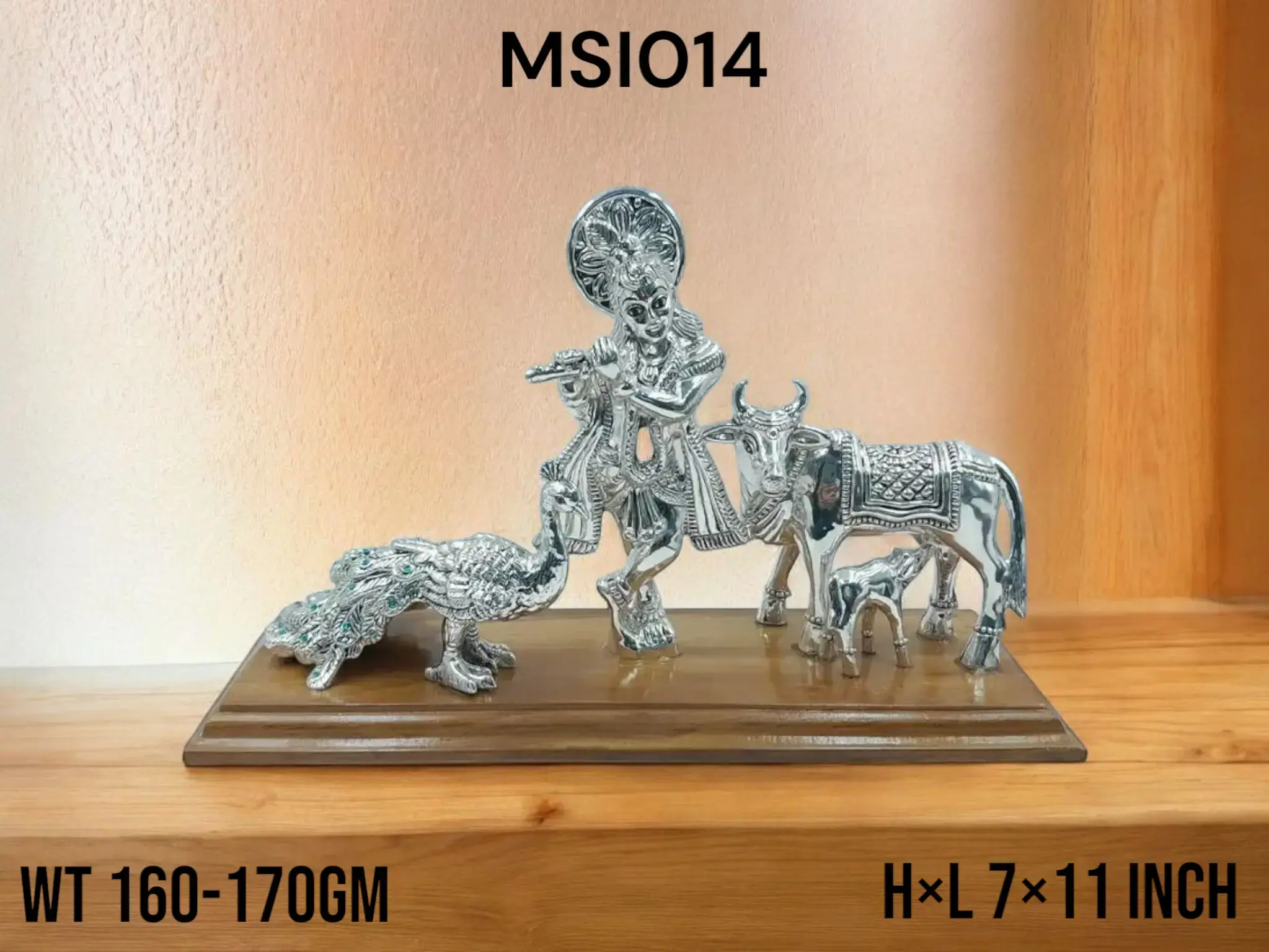 999 Silver Krishna With Cow & Peacock