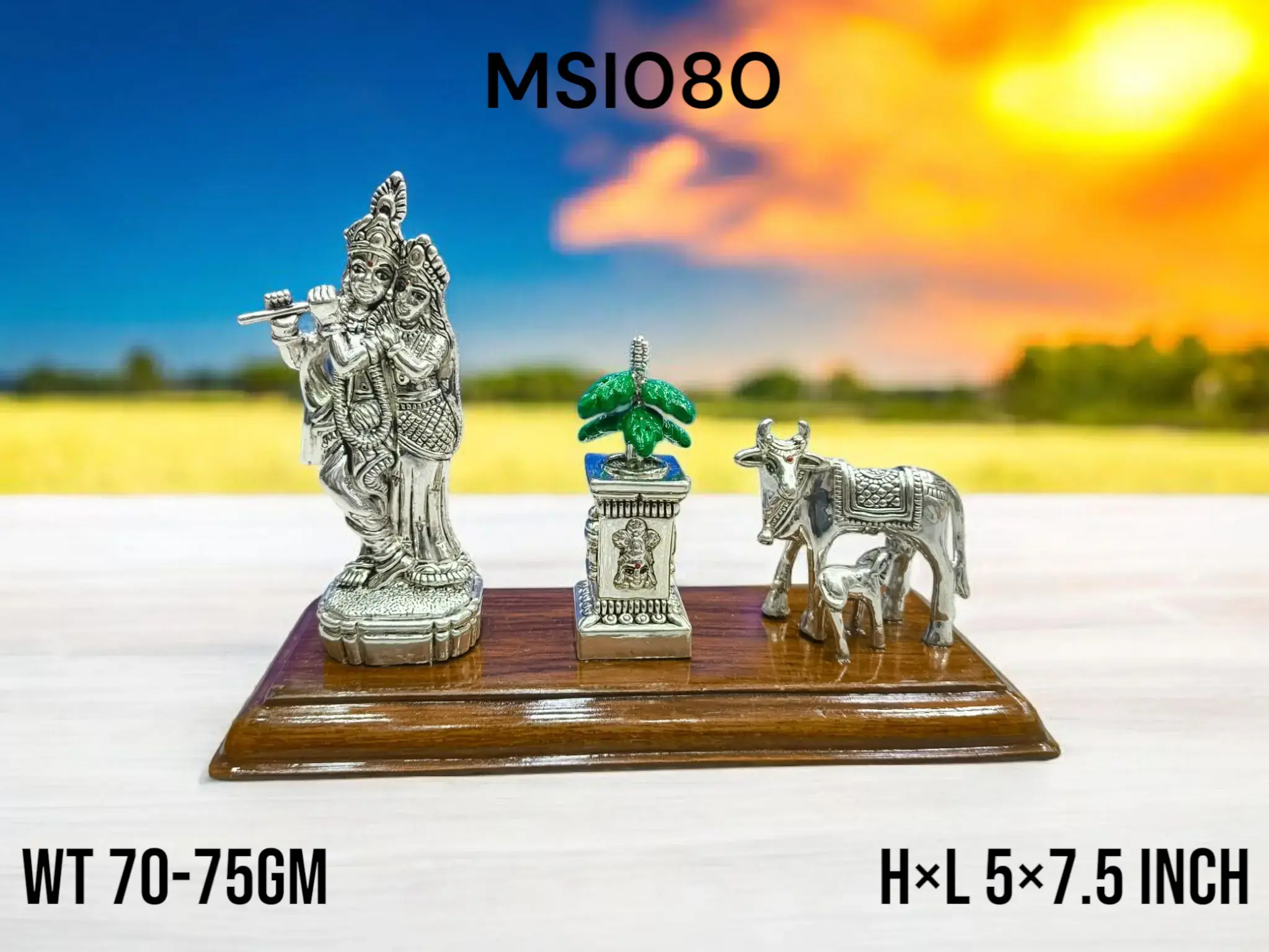 999 Silver Radha Krishna With Cow & Tulsi