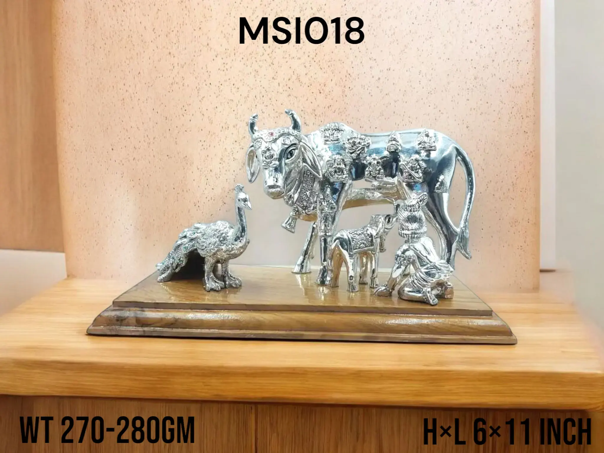 999 Silver laddu gopal with cow & PEACOCK